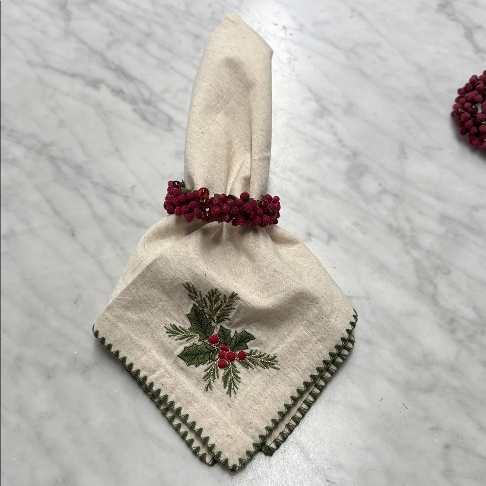 Vintage Pier One Imports Sugared Cranberry Napkin Ring Set of 14